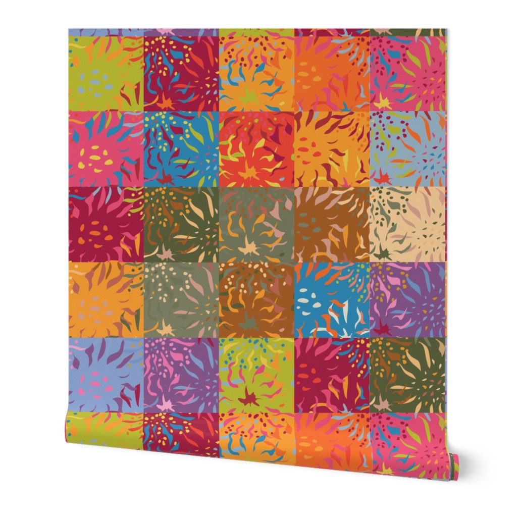 Flowers Not Bombs - Patchwork, wholecloth, multi-colors, bright & festve