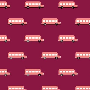 Sweet American school bus design for back to school fabric and fashion for kids pink