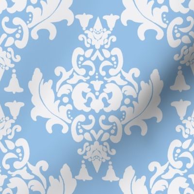 White on Blue Damask