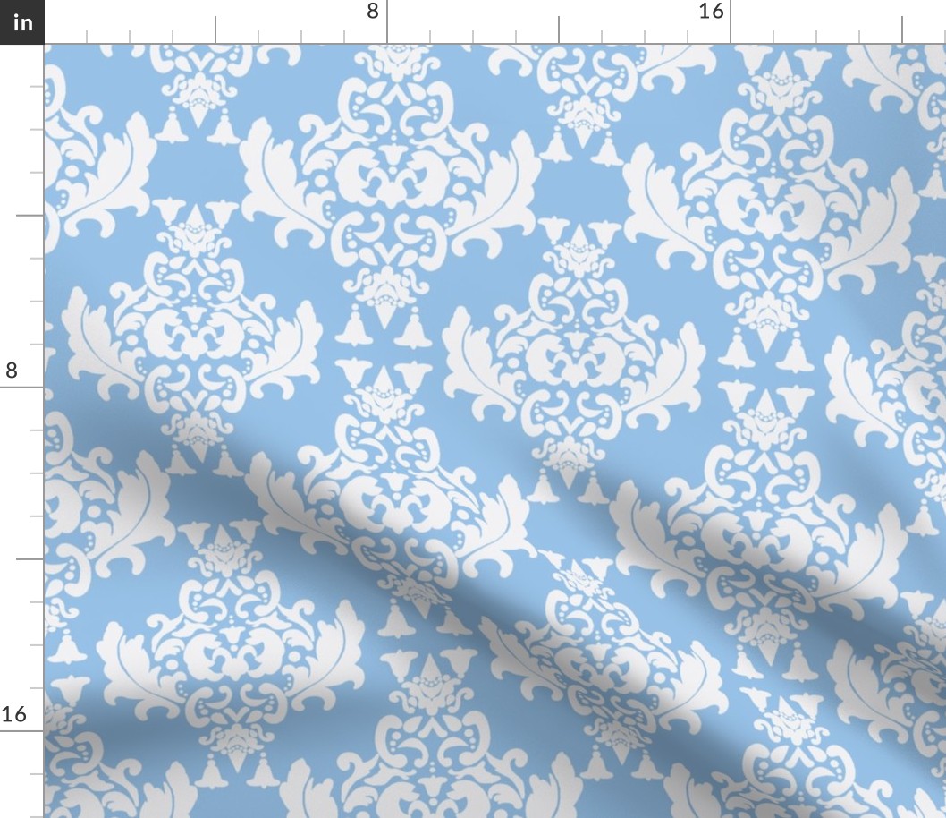 White on Blue Damask