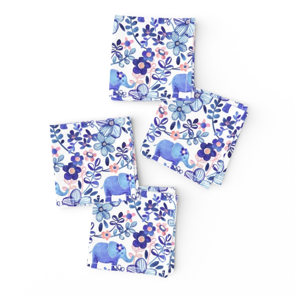 Little Purple Elephant Watercolor Floral on White