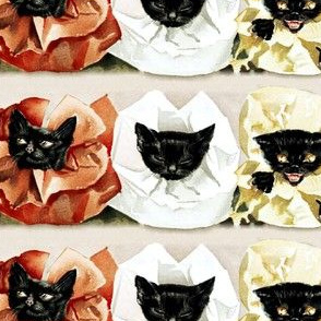 black cats kittens flowers roses frills frilly collars whimsical seamless vintage retro colorful rainbows multi colored