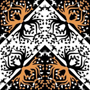 Counterchange Tree Bird Orange and Black Chevron