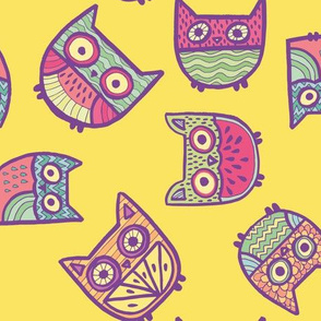 fruity owls in yellow