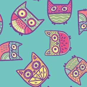 fruity owls in turquoise