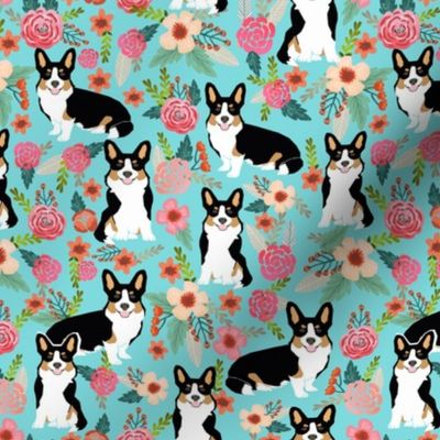 corgi cute black and tan welsh cardigan corgi with florals flowers cute painted floral design corgi lovers will adore this fabric