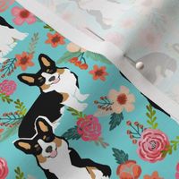 corgi cute black and tan welsh cardigan corgi with florals flowers cute painted floral design corgi lovers will adore this fabric