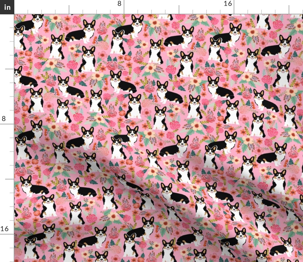 corgi tri colored cute dog pink florals flowers corgi best corgi fabric