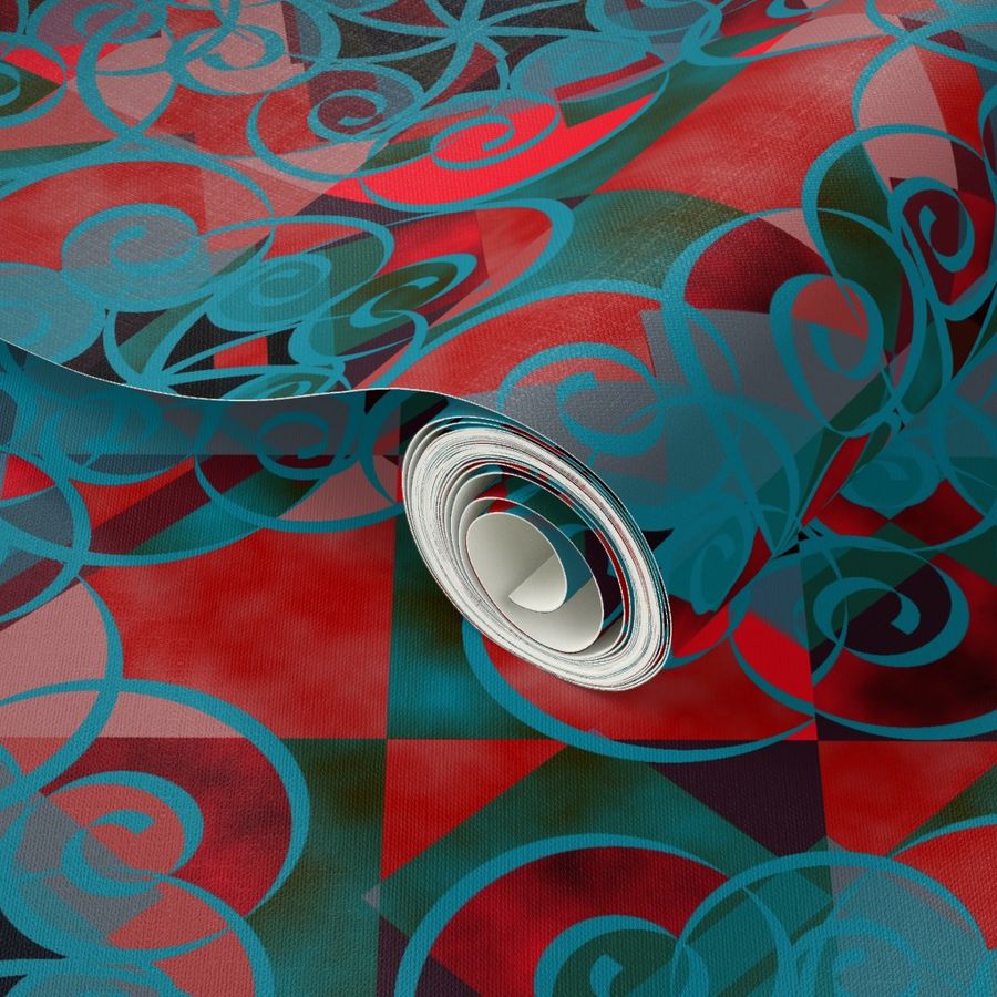 Diamond Swirl Red Green Aqua