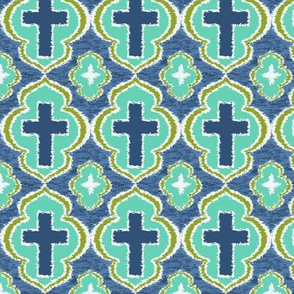 Christian Cross  Blue and Green