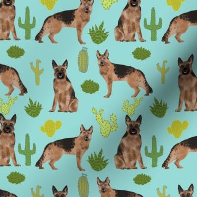 German Shepherd dog fabric mint cactus cute dog dogs pet dog fabric cacti 