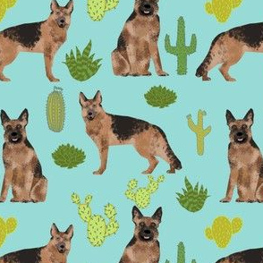 German Shepherd dog fabric mint cactus cute dog dogs pet dog fabric cacti 