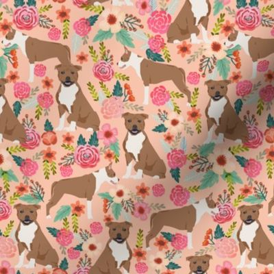 staffordshire terrier dog cute florals vintage flowers sweet dog dogs pet dog fabric peach