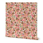 staffordshire terrier dog cute florals vintage flowers sweet dog dogs pet dog fabric peach