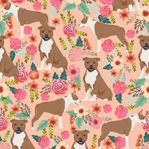staffordshire terrier dog cute florals vintage flowers sweet dog dogs pet dog fabric peach