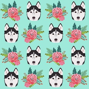 husky dog cute florals mint flower cute dogs dog pet dog fabrics for husky owners