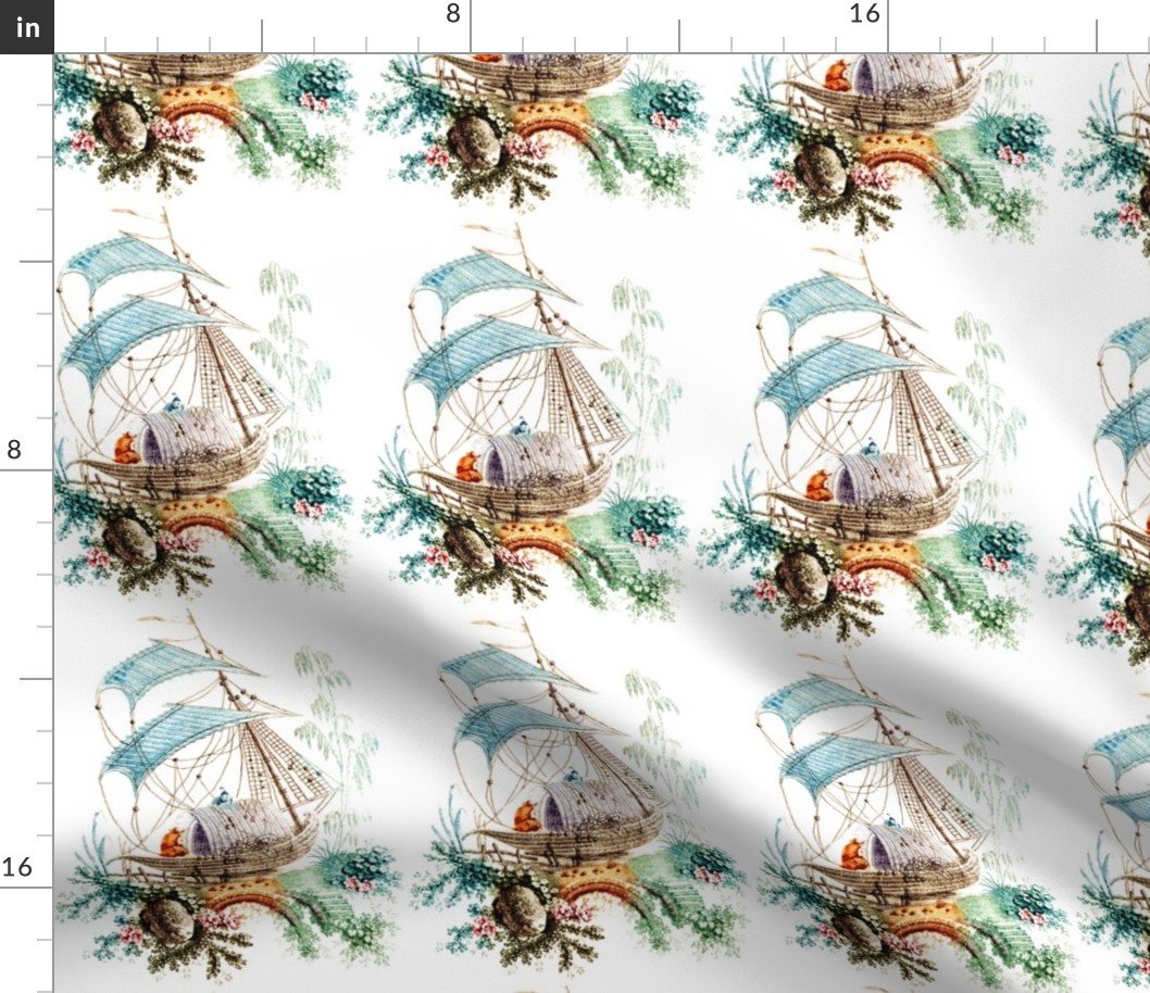 boats chinnoiserie oriental chinese asian flowers floral trees rivers rocks boulders antique vintage retro NAUTICAL TRANSPORTATION boatman lakes