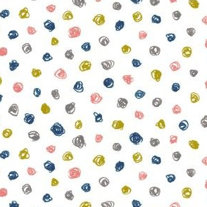 crayon polkadots - navy, coral, bronze, grey