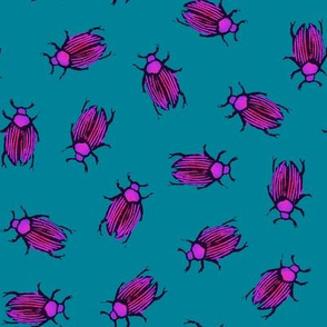 magenta beetles on teal