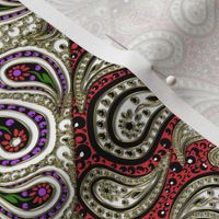 Red and Purple Paisley Chevron with Faux Gilt