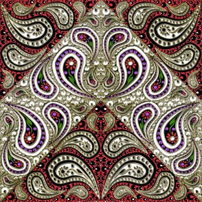 Red and Purple Paisley Chevron with Faux Gilt