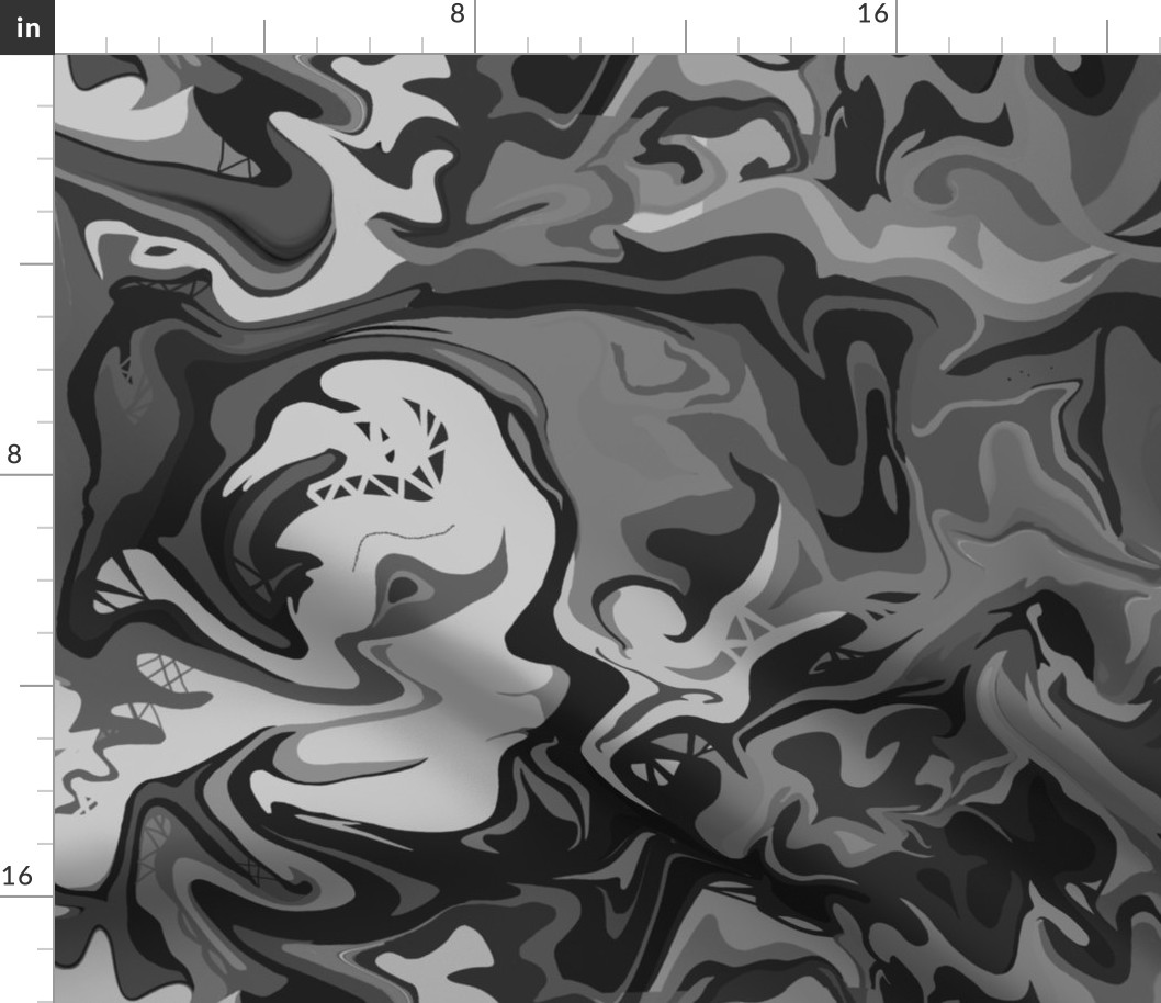 BN1 -  LG - Abstract Marbled Mystery in Monochromatic Grey