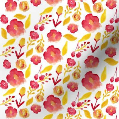 watercolor floral red yellow