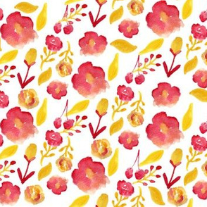 watercolor floral red yellow