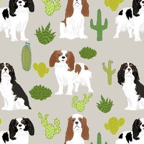 cavalier king charles spaniel dog with cute cactus trendy succulents dog fabric 