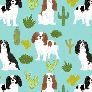 cavalier king charles spaniel mint dog fabric with cactus cacti cute dogs pet dog mint sweet dogs fabric