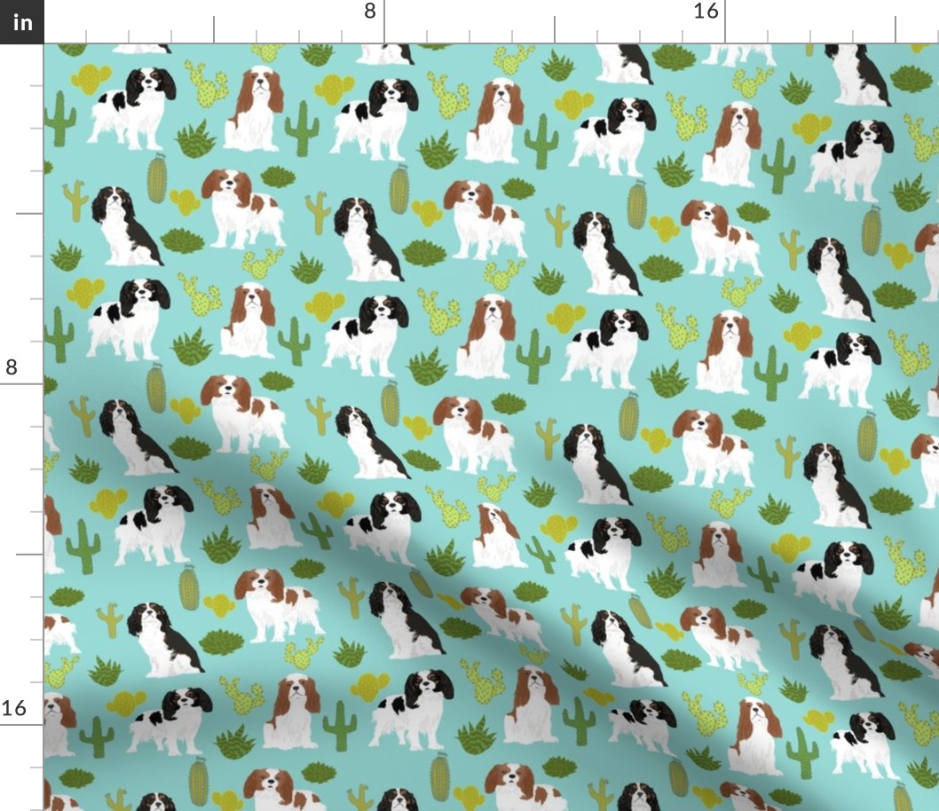 cavalier king charles spaniel mint dog fabric with cactus cacti cute dogs pet dog mint sweet dogs fabric