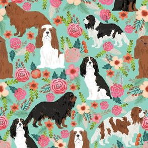 cavalier king charles spaniel fabric florals sweet flowers vintage spring floral fabric mint