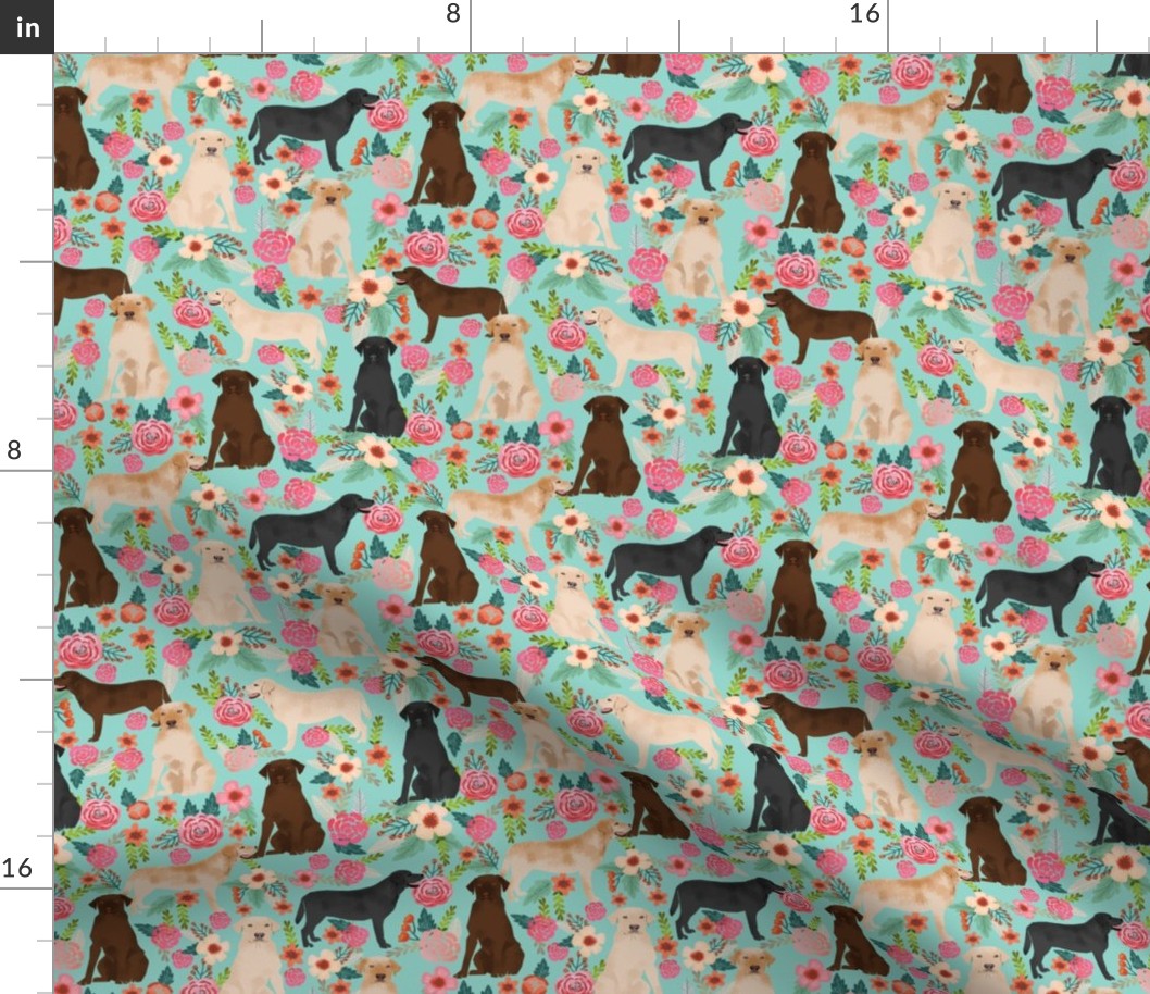 labrador florals mint cute dogs pet pets yellow lab yellow labrador chocolate labrador fabric black lab fabric for dog owners