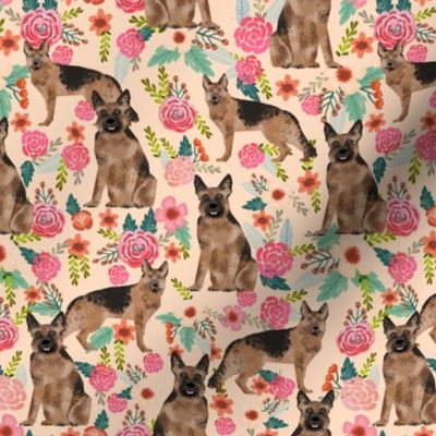 german shepherd florals cute peach vintage painted flowers cute dog dogs pet german shepherd fabric