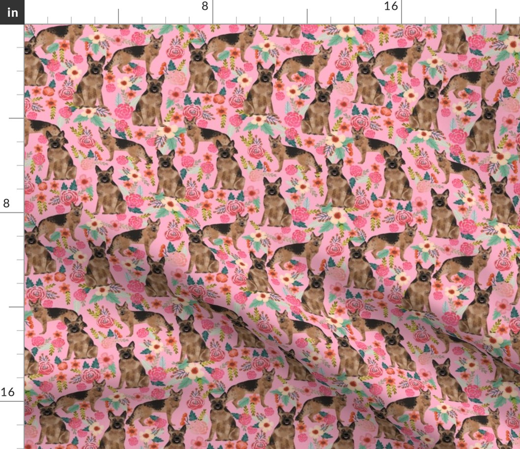 german shepherd florals pink vintage flowers dog cute dog breed fabric girls german shepherd design