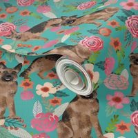 German Shepherd turquoise teal florals flowers cute girls floral vintage painted flowers dog breed fabric german shepherd fabric for dog lovers