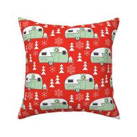 vintage christmas trailers on red