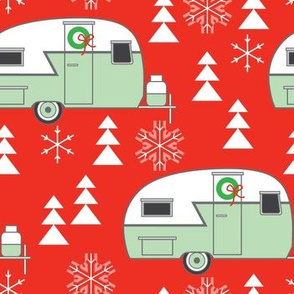 vintage christmas trailers on red