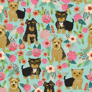 yorkshire terrier florals flower cute yorkie dog cute mint florals baby nursery sweet girls fabric for yorkie owners 
