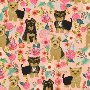 yorkshire terrier peach florals peach pink cute light pastels florals vintage flowers dog dog breed fabric cute dog design