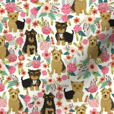 yorkie yorkshire terrier florals off-white cream fabric cute flowers vintage painted floral dog dogs dog breed fabric for yorkie lovers yorkshire terrier dog fabric