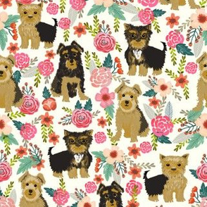 yorkie yorkshire terrier florals off-white cream fabric cute flowers vintage painted floral dog dogs dog breed fabric for yorkie lovers yorkshire terrier dog fabric