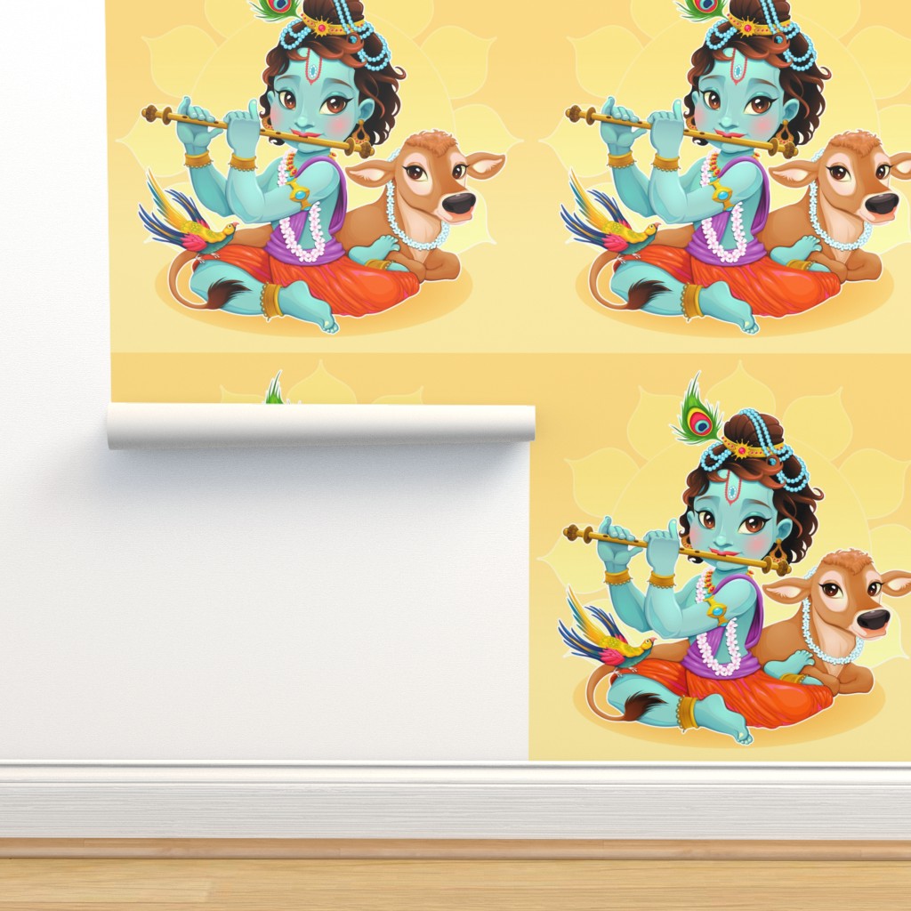 Baby Krishna with sacred cow Wallpaper | Spoonflower