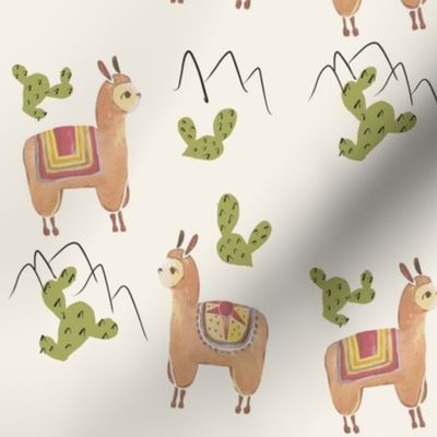 Llamas alpacas with cactus