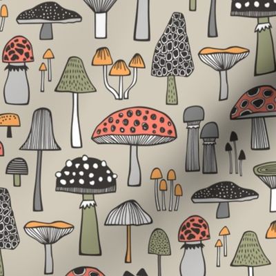 Mushrooms Fall Woodland Forest Doodle on Creme