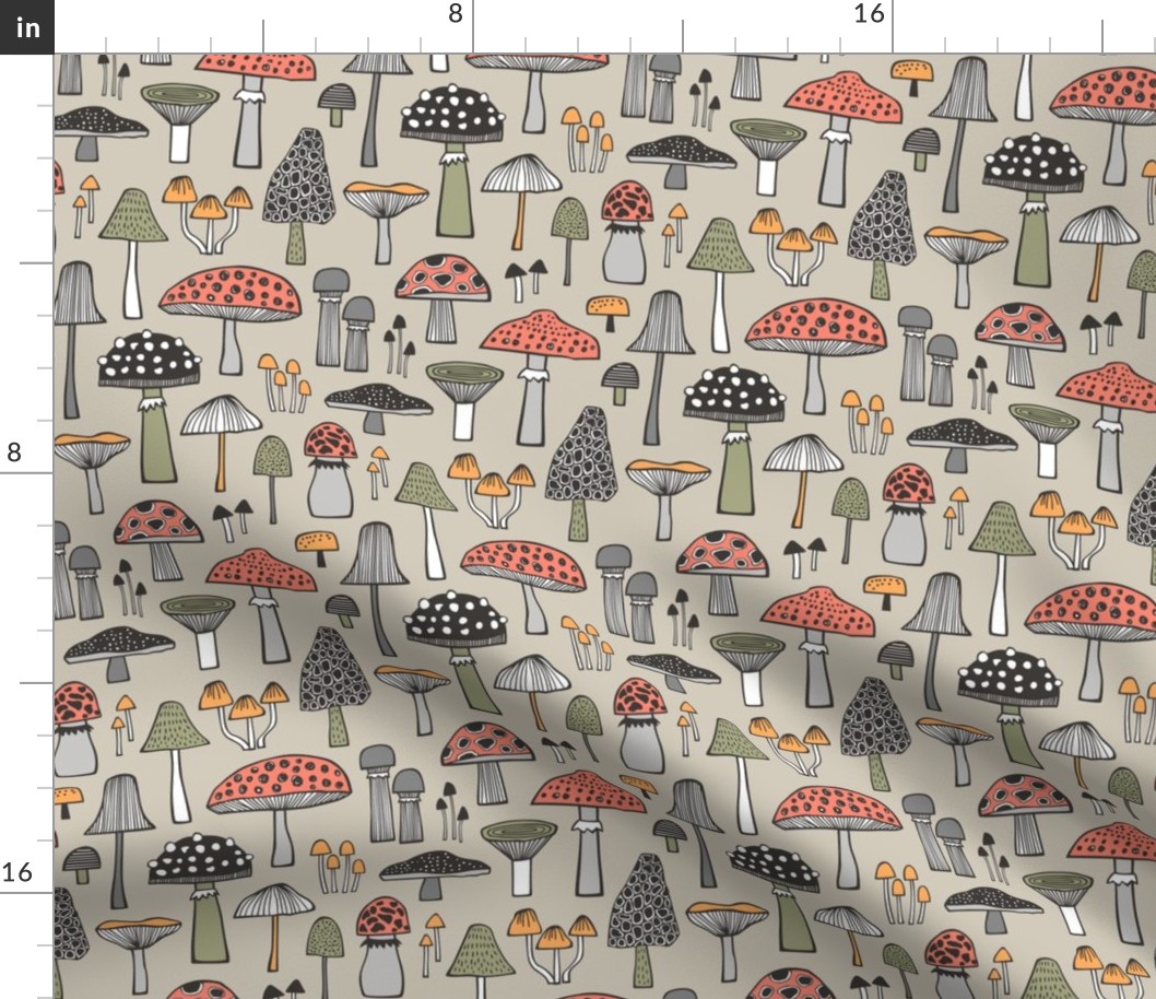 Mushrooms Fall Woodland Forest Doodle on Creme