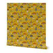Mushrooms Fall Woodland Forest Doodle on Yellow