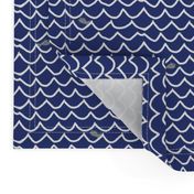 Wave Lines with Fish - Navy