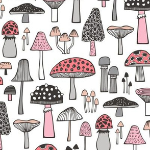 Mushrooms Fall Woodland Forest Doodle Black & White Pink