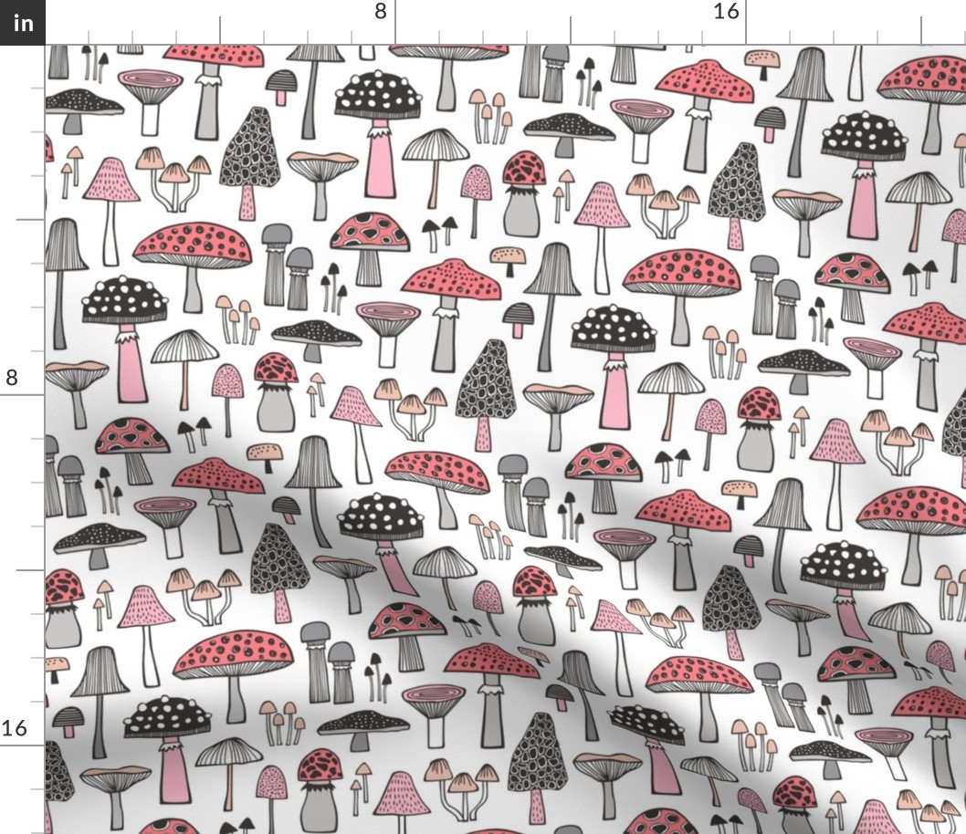 Mushrooms Fall Woodland Forest Doodle Black & White Pink